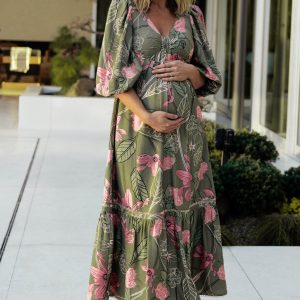 Lonna Dress | Olive + Fuschia Floral
