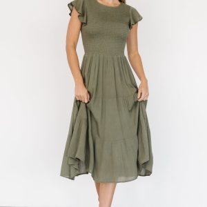 Loretta Smocked Midi Dress | Dark Sage