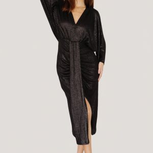 Ciara Ruched Midi Dress | Black Metallic
