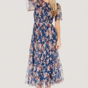 Mara Embroidered Tulle Dress | Dark Blue Multi Floral