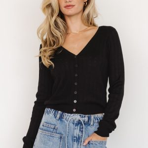 Heidi Pointelle Cardigan | Black
