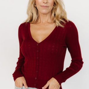 Heidi Pointelle Cardigan | Brick