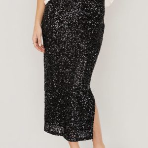 Charmed Sequin Midi Skirt | Black