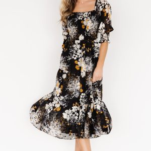 Fabian Jacquard Midi Dress | Black Floral