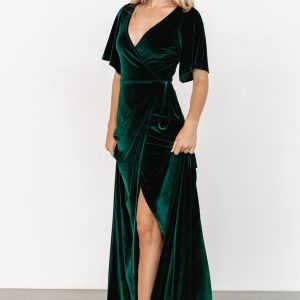 Meghan Velvet Wrap Maxi Dress | Emerald