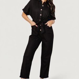 Dallas Button Up Jumpsuit | Black