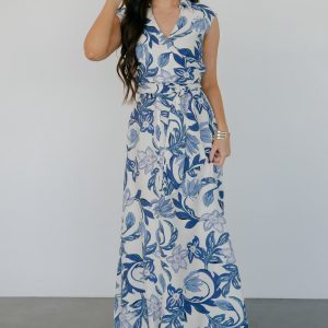 Almeria Maxi Dress | Ivory + Blue Floral