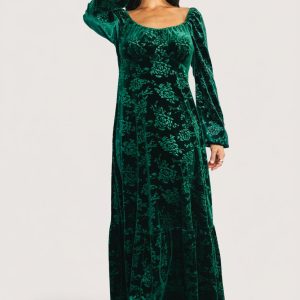Audra Velvet Embossed Maxi Dress | Emerald