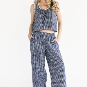 Minnie Tank + Pants Set | Navy Gingham