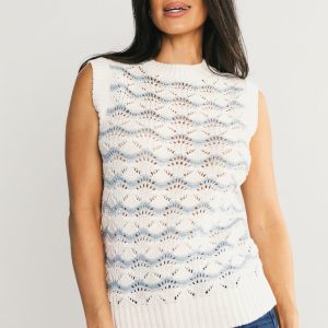 Baeza Crochet Tank | Blue + Off White