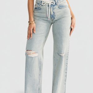 Ronda Mid Rise Ripped Jeans | Light Wash