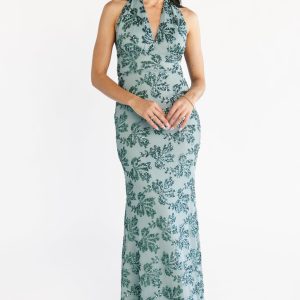 Gabriella Sequin Halter Gown | Eucalyptus