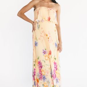 Bloom Pleated Strapless Maxi Dress | Multi Floral