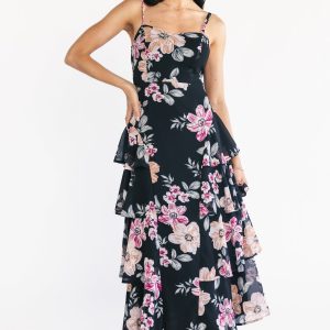 Hallie Tiered Maxi Dress | Black Multi Floral