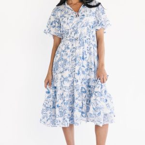 Willow Boho Midi Dress | White + Blue