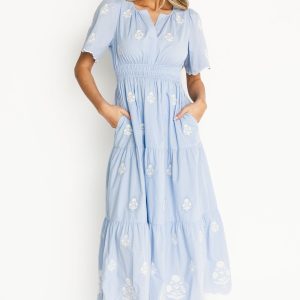 Delilah Embroidered Maxi Dress | Blue