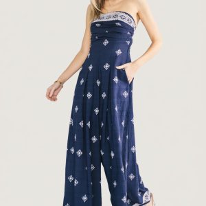 C??rdoba Strapless Jumpsuit | Navy Print