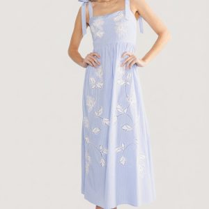 Enora Embroidered Maxi Dress | Blue + White Floral