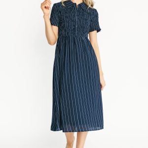 Dottie Striped Midi Dress | Navy