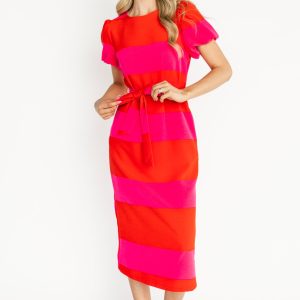 Andi Striped Midi Dress | Red + Pink