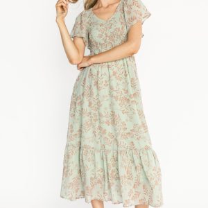 Monica Smocked Dress | Dusty Sage + Terracotta