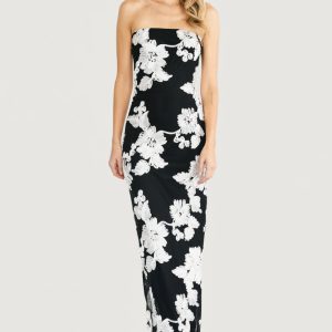 Chantelle Strapless Maxi Dress | Black + White Floral