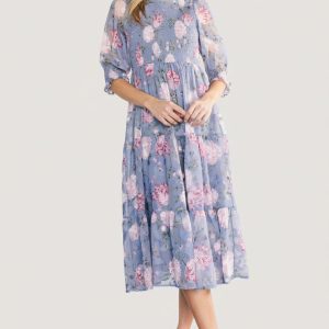 Nellie Smocked Midi Dress | Dusty Blue Floral