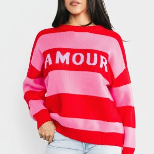 Amour Striped Sweater | Pink + Red