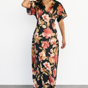Milana Satin Maxi Dress | Black Floral