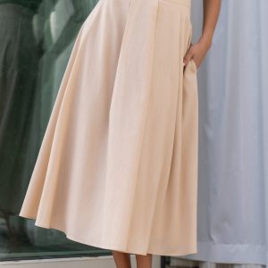 Katie Pleated Midi Skirt | Natural