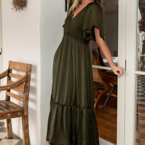 Lovell Smocked Midi Dress | Deep Olive