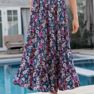 Reilly Maxi Skirt | Navy Flower Print