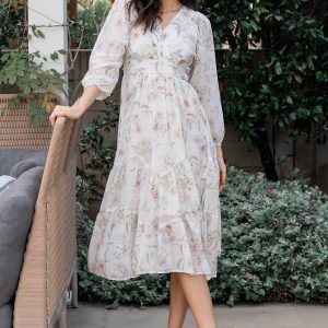 Raven Midi Dress | Off White Floral