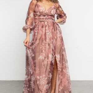 Nara Tulle Maxi Dress | Deep Mauve Floral