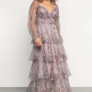 Tessa Tiered Maxi Dress | Lilac Gray Floral