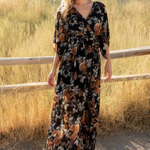 Kia Kimono Maxi Dress | Black + Copper Floral