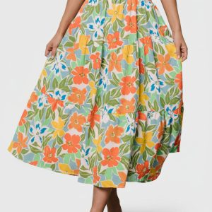 Nika Tiered Skirt | Orange + Blue Floral
