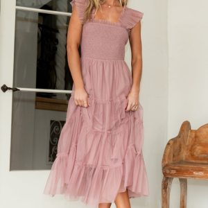 Emma Smocked Tulle Dress | Dusty Rose