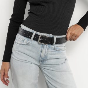 Jillian Hole Punched Faux Leather Belt | Black
