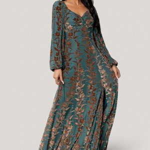 Aurora Velvet Maxi Dress | Jade + Bronze Floral