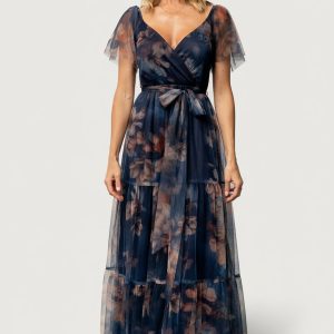 Nicola Tulle Maxi Dress | Dark Blue Floral