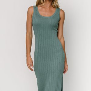 Rue Ribbed Midi Dress | Eucalyptus