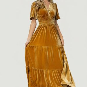 Artemis Velvet Maxi Dress | Dark Gold