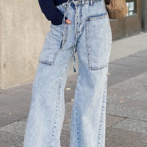 Skyler Drawstring Wide Leg Jeans | Light Wash