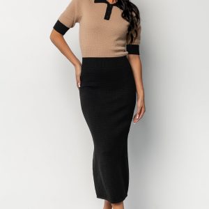 Gwendolyn Collared Midi Dress | Black + Mocha