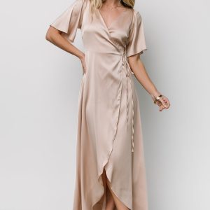 Vara Satin Maxi Wrap Dress | Champagne