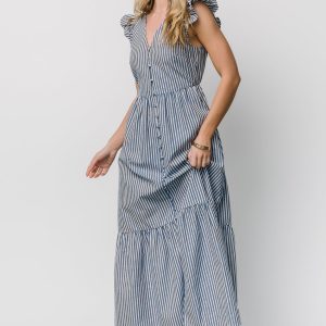Hettie Button Maxi Dress | Blue Stripe