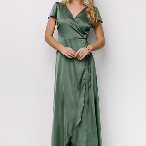 Krystal Satin Wrap Gown | Winter Green