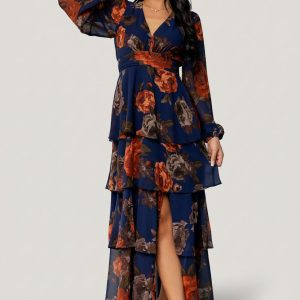 Mariella Tiered Maxi Dress | Navy + Rust