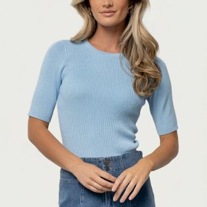 Chiara Ribbed Top | Light Blue